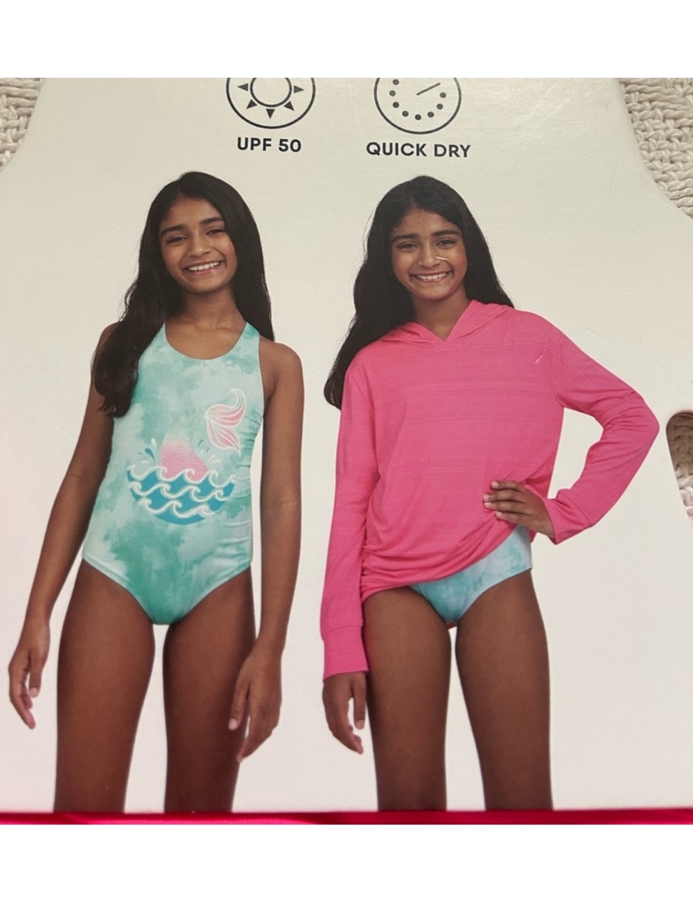 Lands' End Youth Swimwear long Hooded Zip-Up Cover-Up One-Piece Swimsuit Set.